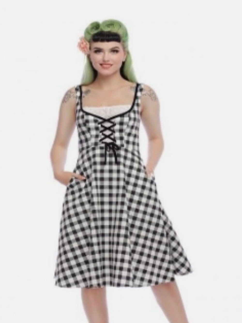 Collectif Black & White Gingham Milkmaid Dress